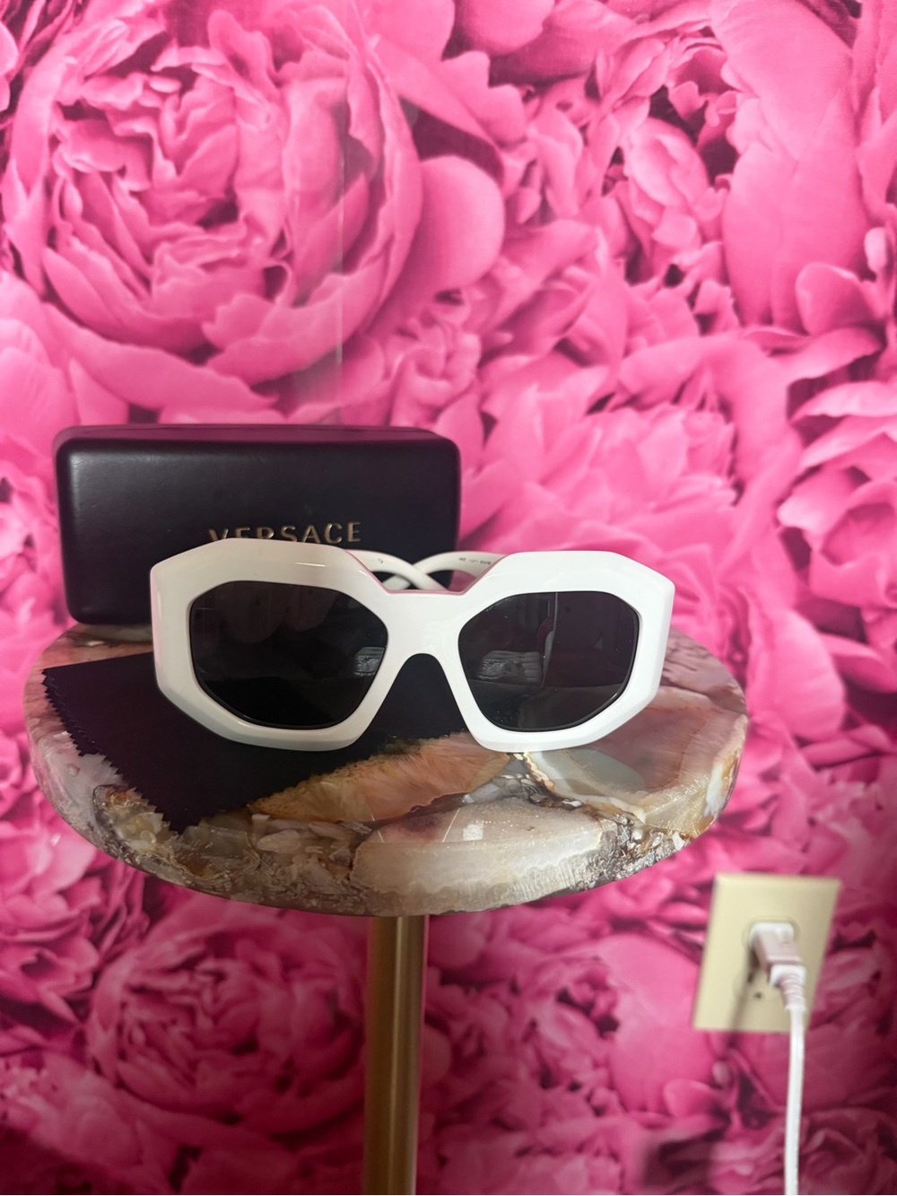 Versace Large White Frame Sunglasses with Black Lenses